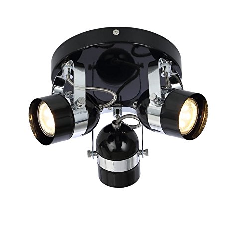 UKEW 3 Way Retro Ceiling Lights - Black Rotatable Round Base 50w Max GU10 LED Spotlight Fitting for Lounge Bedroom Dining Room