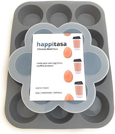 HAPPITASA Best of Both Worlds Silicone Baking Molds 2-Pack (Grey) | 1 Egg Bites Mold for Instant Pot or Oven + 1 Muffin Pan for Oven