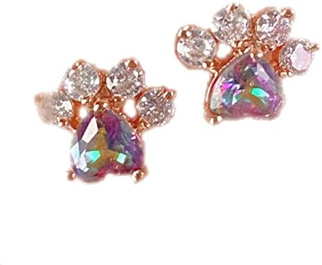 Amazon Sakurakofu レディース ピアス 肉球 ワンちゃん かわいい クリスタル キャッチ ピンクゴールド スタッド ポスト アクセサリー Purple ピアス 通販