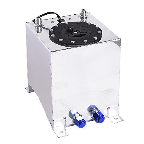2.5-Gallon Universal Fuel Cell Gas Tank Aluminum Polished Racing Street Drift Strip Fuel Cell Tank with Level Sender Silver