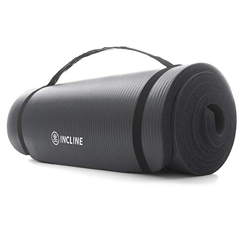 Incline Fit High Density Extra Thick & Long Comfort Foam Exercise Yoga Mat for Pilates, Fitness & Workout with Carrying Strap, 72″ x 24″ x 4/5″, Elephant Gray