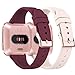 Tobfit Silicone Slim Bands Compatible for Fitbit Versa 2/Versa/Lite/SE, Narrow & Thin Sport Wristbands with Metal Buckle for Women/Men, Wine Red/Sand Pink, Small