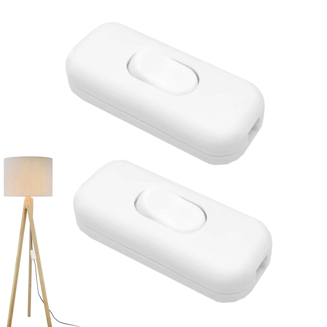 2PCS White Light Double Pole Inline Switch 250V 6Amp for 2 or 3 Core Round or Flat Wire - Home, School, Office Desk Lamp/Light/Bulb