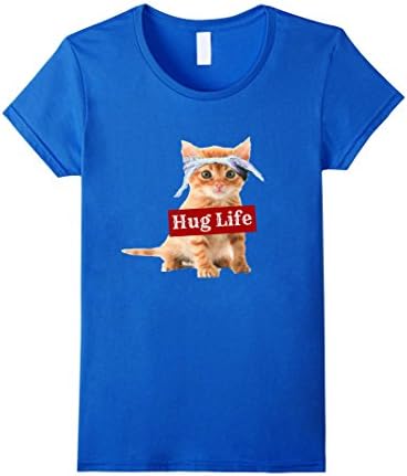 Women's Hug life kitty cat thug gansta kitten kitteh t-shirt funny Medium Royal Blue