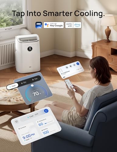 DREO Portable Air Conditioners, 10,000 BTU ASHRAE (6,000 BTU DOE) Smart AC Unit for Room with Drainage-free Cooling, APP/Voice/Remote, Fan & Dehumidifier, Quiet Standing AC for Bedroom, AC319S New