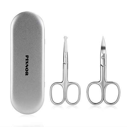 PIXNOR Nose Hair Scissors Beard Eyebrow Trimmer Scissors Stainless Steel Set with Storage Box (Style 2)
