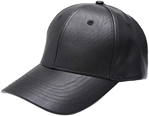 Unisex Leather Baseball Cap, Men Adjustable Structured PU Classic
