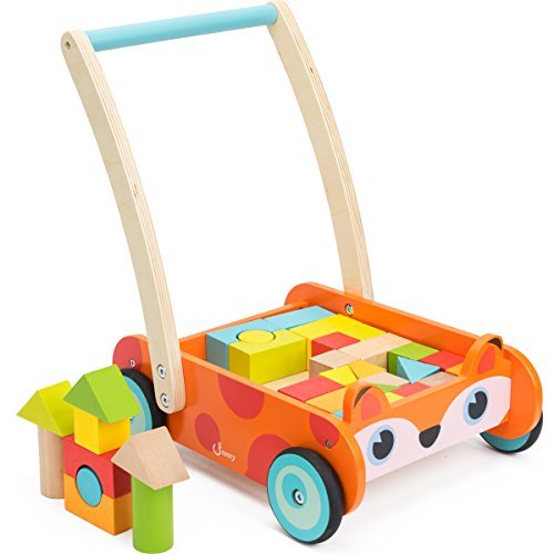 Buy cossy Wooden Baby Learning Walker Toddler Toys for 1 Year Old, Fox Blocks and Roll Cart Push and...