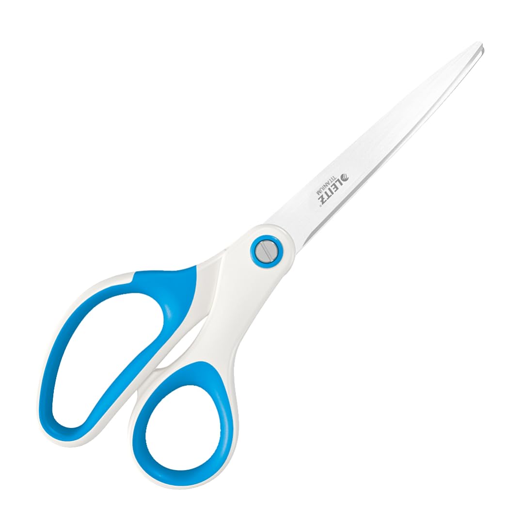 Leitz Titanium Scissors, Right or Left Handed (Ambidextrous), 6.7 x 1.5 x 15 cm, Office Stationary Ergonomic Handle, WOW Range, Blue
