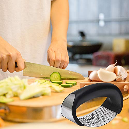 Garlic Press Garlic Peeler Set, Stainless Steel Garlic Rocker with Handle Professional Grade & Dishwasher Safe - Thumbnail 6