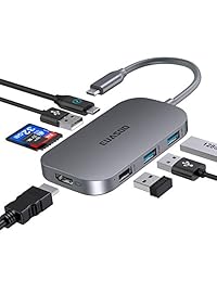 Hub USB C tipo C EUASOO 8 en 1 adaptador con 4 K HDMI, 3 puertos USB 3.0, puerto USB 2.0, lector de tarjetas SD TF, USB C PD 3.0, compatible con Mac Pro y otros portátiles tipo C