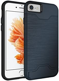 iPhone 7 Case, Myckuu Shockproof Slim Fit Rubber Silicone Cover Dual Layer Protection Card Slot Holder Hybrid Cover with Kickstand for iPhone 7 (2016) (Navy)