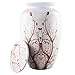 MEILINXU - Funeral Urns for Adults Ashes, Cremation Urn for Human Ashes - Memorials Urns for Ashes -Display Burial Urn at Home or in Niche at Columbarium (Red Flower of Life, Aluminum Large White Urn