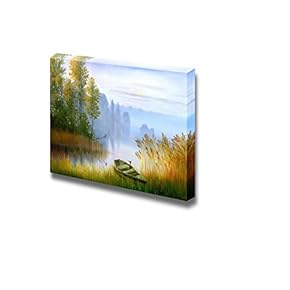 Canvas Prints Wall Art - Wooden Boat on The Bank of Lake on a Decline - 12" x 18"