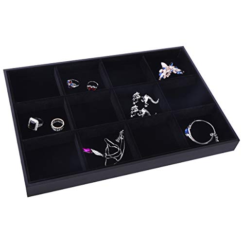 AUTOARK Velvet Stackable 12 Grid Jewelry Tray Showcase Display Organizer,Black,AJ-031