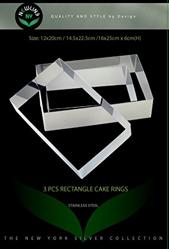 NewlineNY Stainless Steel 3 Sizes Rectangular Molding Forming Layering Cake Pastry Rings, 3-in-1 set