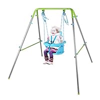 BestValue Go Folding Baby Toddler Swing Indoor & Outdoor Garden Metal Swing Chair with Safety Harness