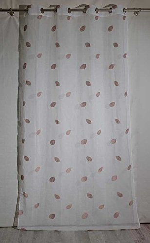 HomeMaison Embroidered Curtain Beige Leaf Pattern Polyester 140 x 260 cm