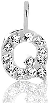 Bling Jewellry Silver Plated CZ Pave Mini Block Alphabet Letter Q Pendant For Women Girls