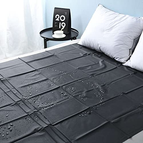 Black Comfortable PVC Plastic Bed Sheet Mattress Cover Waterproof Hypoallergenic Sheet King Size (200 x 220cm)