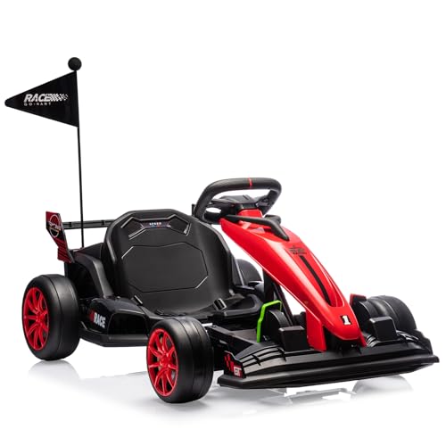 Gigicloud Karts Eléctricos para Niños con Asiento Ajustable, Go Kart Eléctrico para Niños con Batería de 24 V, Función de Deriva Automática, Motores Duales de 200W y Cinturón de Seguridad, 6+ (Rojo)