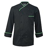 10oz Apparel Long Sleeve Black Chef Jacket with Neon Green Piping