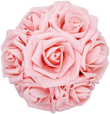 25pcs Artificial Flower，Real Touch Artificial Foam Roses Decoration DIY for Wedding Bridesmaid Bridal Bouquet Centerpieces Party (25, Peachy Pink)