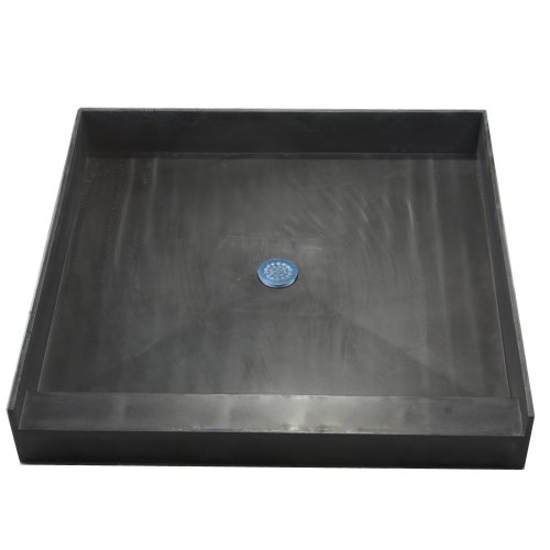 Tile Redi 3232C-PVC Shower Pan with Center Drain- Single Curb Shower Base, 2" PVC Drain, and Plate Included, 32" Width x 32" Depth
