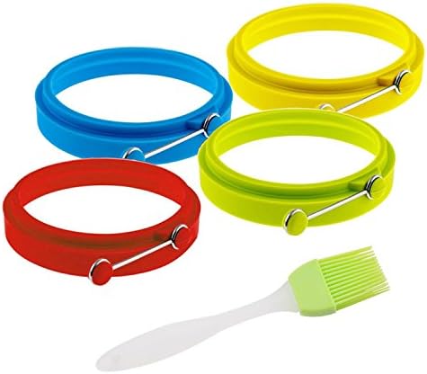 iFun iCool Silicone Egg Rings Round - Non Stick Fried Egg Mold - Pancakes Maker Molds - Breakfast Egg Sandwich Cooker Maker - 4 Pack , with 1 Free Spray Brush (Multi-color)
