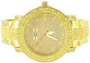 Iced Out 14k Gold Finish Real Diamond Men 2 Row Bezel Classy Khronos Steel Watch