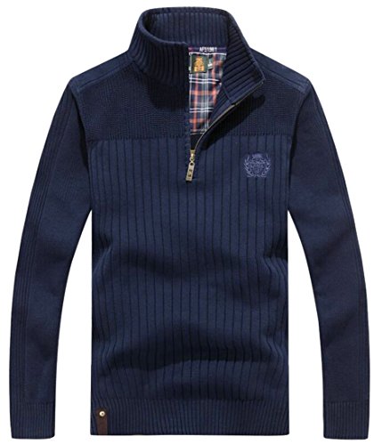 UUYUK Mens Casual Knit Slim Fit Mock Neck Zip up Pullover Sweater Blue US S UUYUK Mens Casual Knit Slim Fit Mock Neck Zip up Pullover Sweater Blue US S