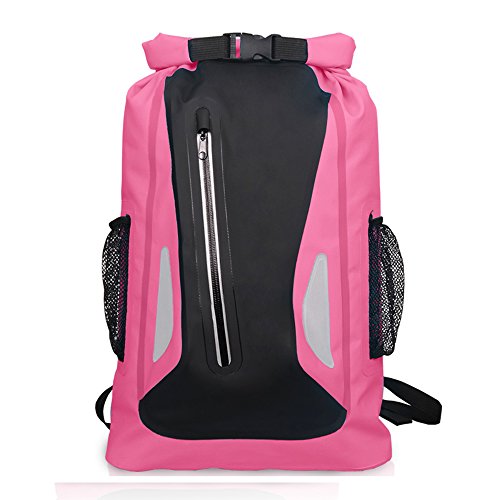 Goswot Waterproof Knapsack Packsack Backpack Floating Bag for Boating Kayaking Fishing Beach Rafting Swimming Camping Canoeing Snowboarding (Pink)