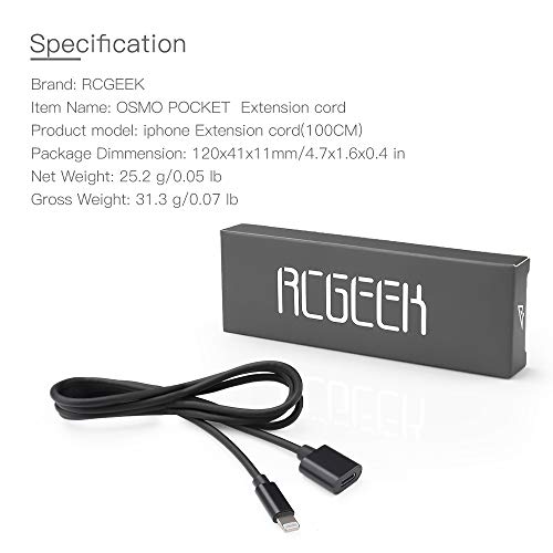 RCGEEK Compatible with OSMO Pocket to iPhone Data Transfering Extension Cable 3ft for OSMO Pocket Female to Male Pass Audio Video Music Data and Power Charge, 1 Piece - Thumbnail 5