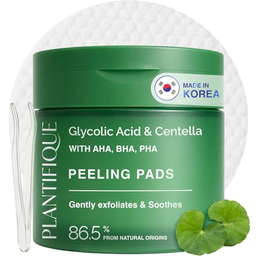 PLANTIFIQUE Korean Pads with Glycolic Acid, Niacinamide and CICA | Facial Exfoliants with AHA, BHA, PHA | Tonics for All Skin Types | Vegan with Refillable Container | 60 Pcs