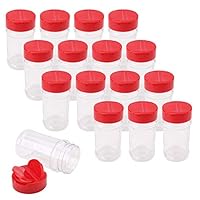 Bekith 16 Pack Spice Jars for Storing Spice, Herbs and Powders - 6 Oz BPA free Plastic Spice Containers with Red Flip Top Cap to Pour or Shaker/Sifter