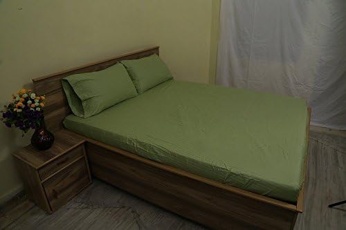 One Fitted Sheet &amp; Two Pillow Case 400 Thread-Count Egyptian Cotton (+30 Inch) Pocket Depth [RV King Size, Sage Stripe]