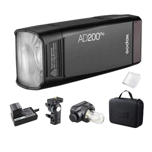 GODOX AD200 Pro AD200Pro 200Ws 2.4G Flash Strobe Monolight, 1/8000 HSS, 500 Full Power Flashes, 0.01-1.8s Recycling, 2900mAh Battery, Bare Bulb/Speedlite Fresnel Flash Head, Lightweight Compact
