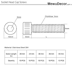 50 PCS Socket Head Cap Screw Assortment Set, M6 x