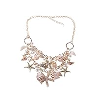 Lovhop Stylish Necklace Sea Shell Starfish Faux Pearl Collar Bib Statement Chunky Necklace Pendant Women for Women Girls Mom Gifts