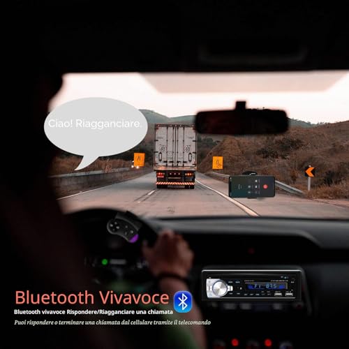 Bluetooth Handsfree Car Radio, Lifelf Stereo Radio 4 x 65W 1 DIN Car Radio Receiver with MP3 Player WMA FM Remote Control, Two USB Ports, Support iOS, Android (No RDS/CD)