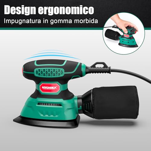 HYCHIKA 140W Wood Sander 13000 OPM Efficient Dust Collecting Sander with 12PCS Sandpaper Ideal for Wood Sanding and Removing Rust and Paint