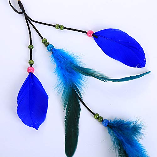 Feather Headband Hippie Indian Boho Hair Bands Tassel Bohemian Halloween Hair Hoop Women Girls Crown Hairband Party Decoration Headdress Cosplay Costume Headwear Headpiece Hair Accessories Blue