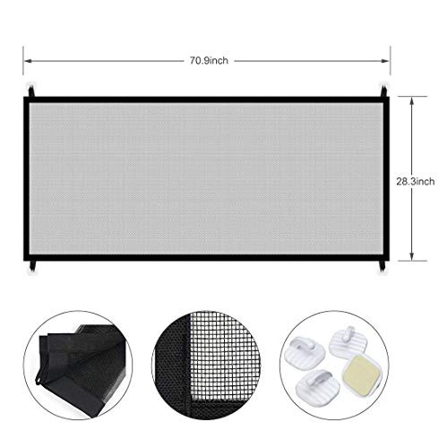 70.9"x28.3"Magic Gate for Dogs, Pet Gate,Magic Gate Portable Folding mesh gate Safe Guard Isolated Gauze Indoor and Outdoor Safety Gate Install Anywhere for Dogs