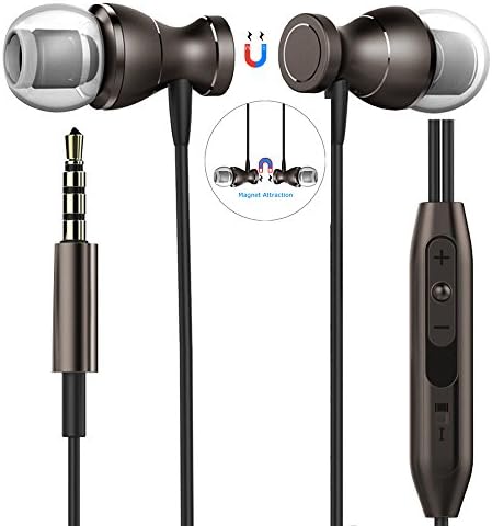 Earphones, Magnet Attraction Sport In-Ear Earbuds Noise Cancelling Headphones Headset Stereo Bass with Mic for Galaxy Note 8 S8 LG V30 iPhone iPad iPod Android Phone Tablet Computer MP3 Player (Black)