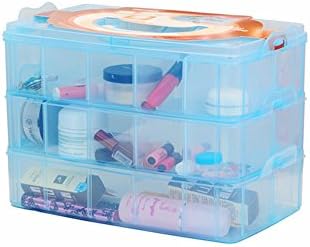 Ksmxos 3 Tier Demountable Bead Craft Jewellery Tool Storage Organiser with Adjustable Dividers 30 Compartments Container Box Blue