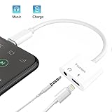 Lightning to 3.5mm Headphone Adapter, Fourcase 3.5 mm Headphone Audio + Charge Lightning Adapter for iPhone X/8/ 8 Plus, iPhone 7/7 Plus and iPhone 6