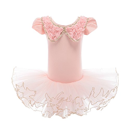 XTS Toddlers Kids Girl Dance Bow Costumes Tutu Ballet Dress Dancewear with Peter Pan Collar