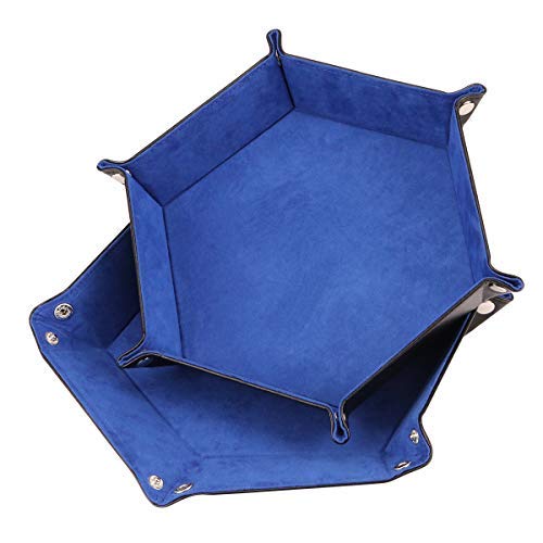 Epessa 2 Pack Dice Holder,Dice Tray, Catchall Tray, Valet Tray,PU Leather Folding Hexagon Tray for RPG, DND, Other Dice Games and Desktop Storage Organizer-8.5''