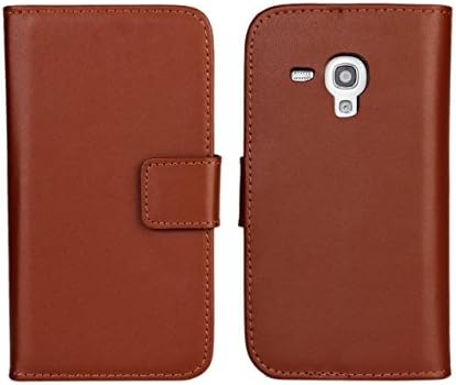 KCASE Cowskin Slim Wallet Card Pouch Flip Leather Stand Case Cover For Samsung Galaxy Trend Plus S7580 Brown