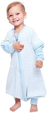 LETTAS Big Kids Boys and Girls Cotton Detachable Sleeves 0.5 Tog Sleeping Bag with Feet - Soft Wearable Blanket